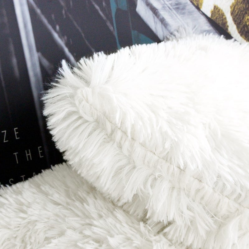 Uhomy 2 Packs Fluffy Accent Pillows Cover 20"x12", Soft Cream White Faux Fur Throw Pillow Case, Modern Luxury Decorative Square Cushion Cover for Farmhouse Home Decor for Sofa/Bed/Chair, 50x30cm - Image 2